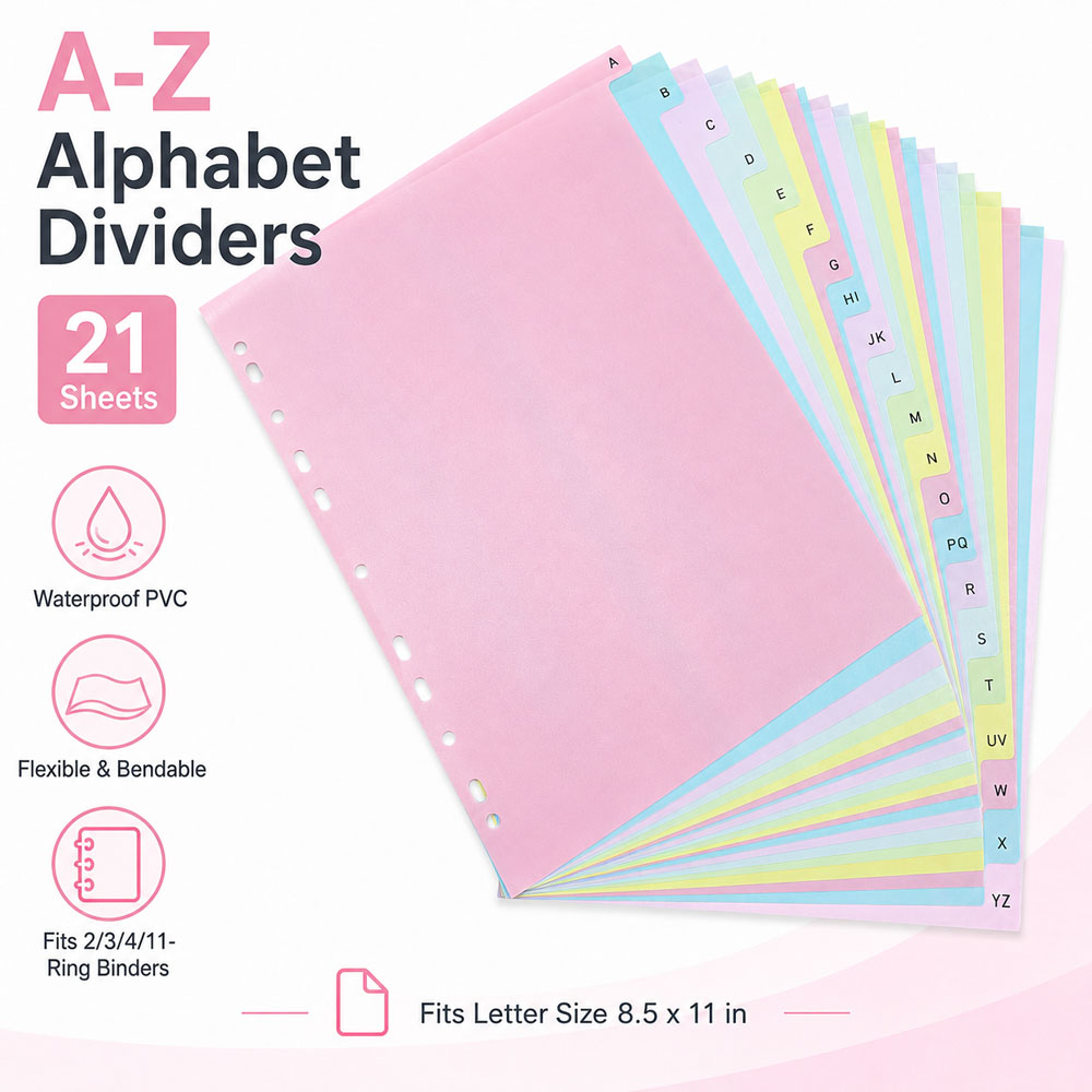 Index Tab Divider - 21 ورقة فاصل أبجدي من A